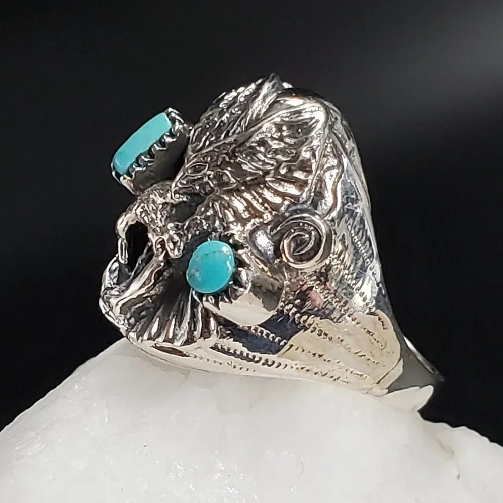 Men's Designer Jewelry Solid Sterling Silver 925 Ring Genuine Turquoise